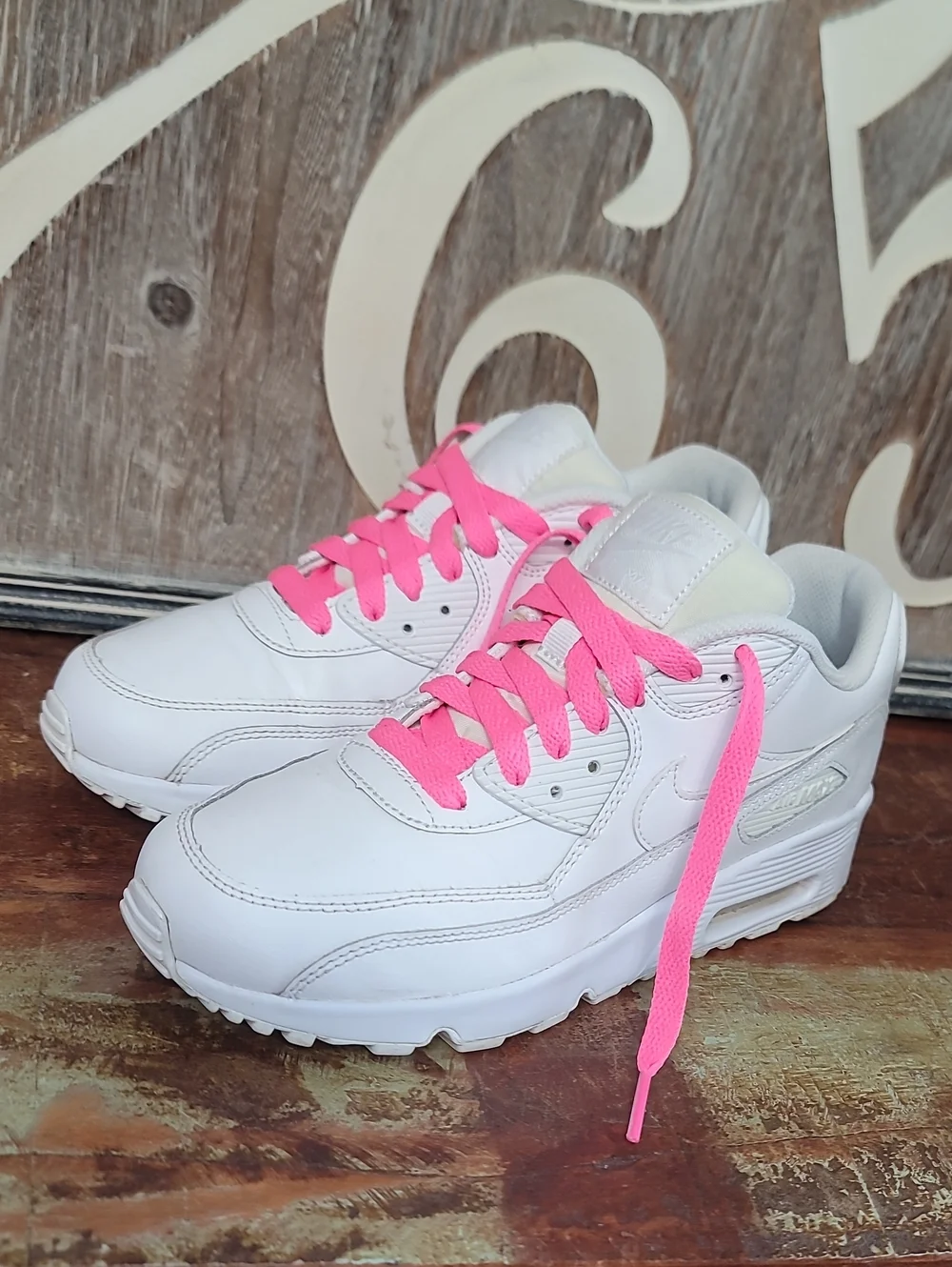 Nike Air Max 90 LTR 'Triple White/Pink' Wmns 7.5 Good Condition, Fast Shipping